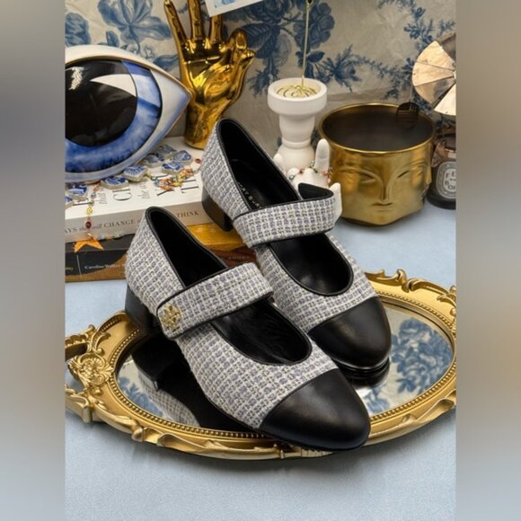 🆕 TORY BURCH 🧿 NWOB Mary Jane Heeled Ballet Flat, Blue Tweed, Sz 6.5 *SAMPLE* - Picture 8 of 16